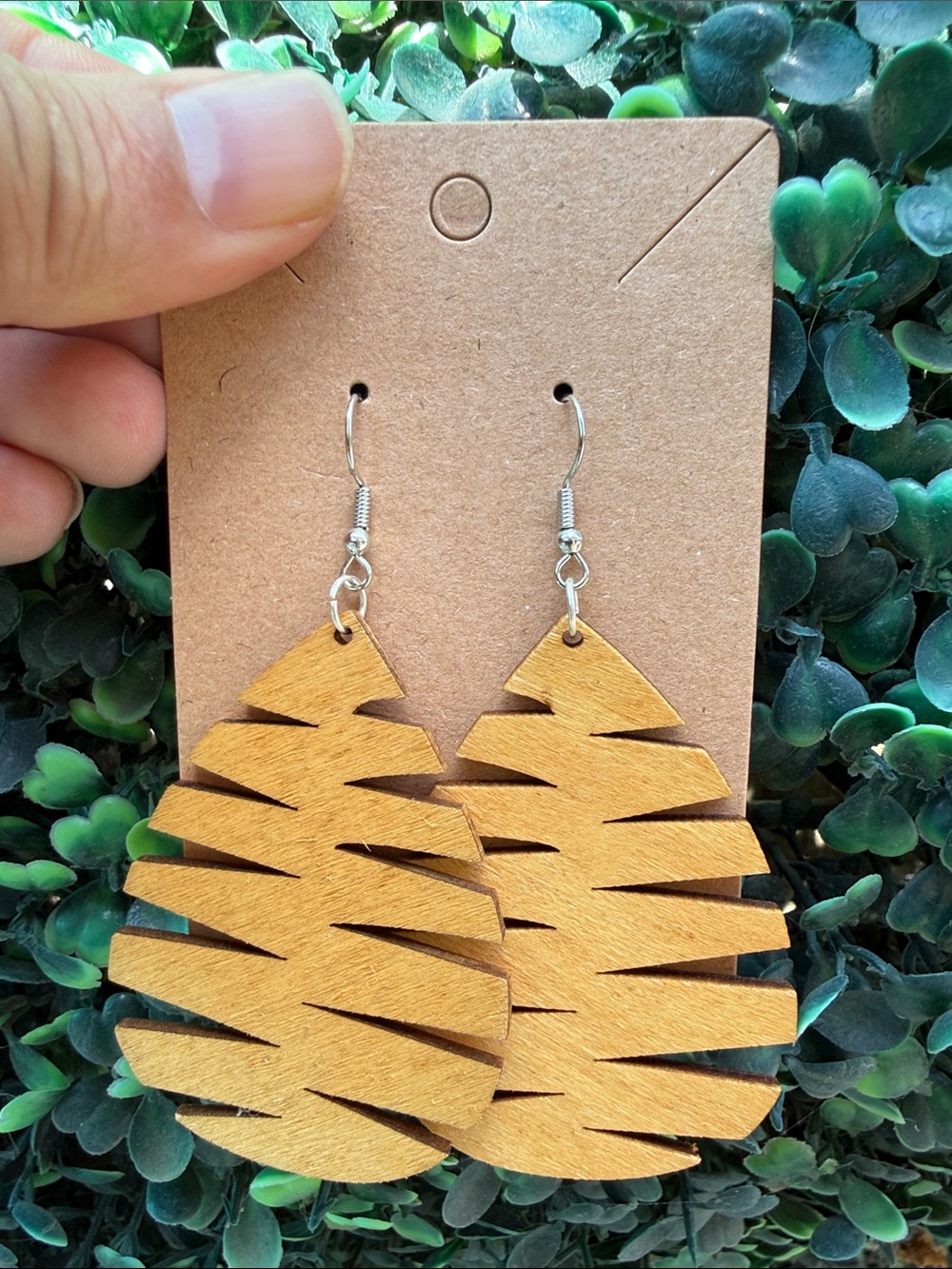 Hand Crafted Golden Brown Layered Teardrop Wood Earrings